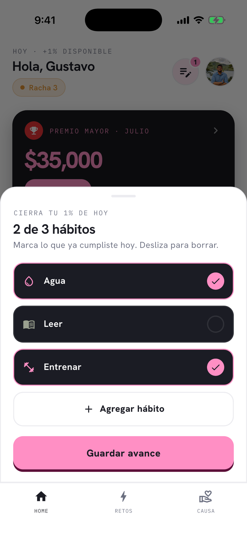 Captura de la app WIP.: Cierra el día en segundos