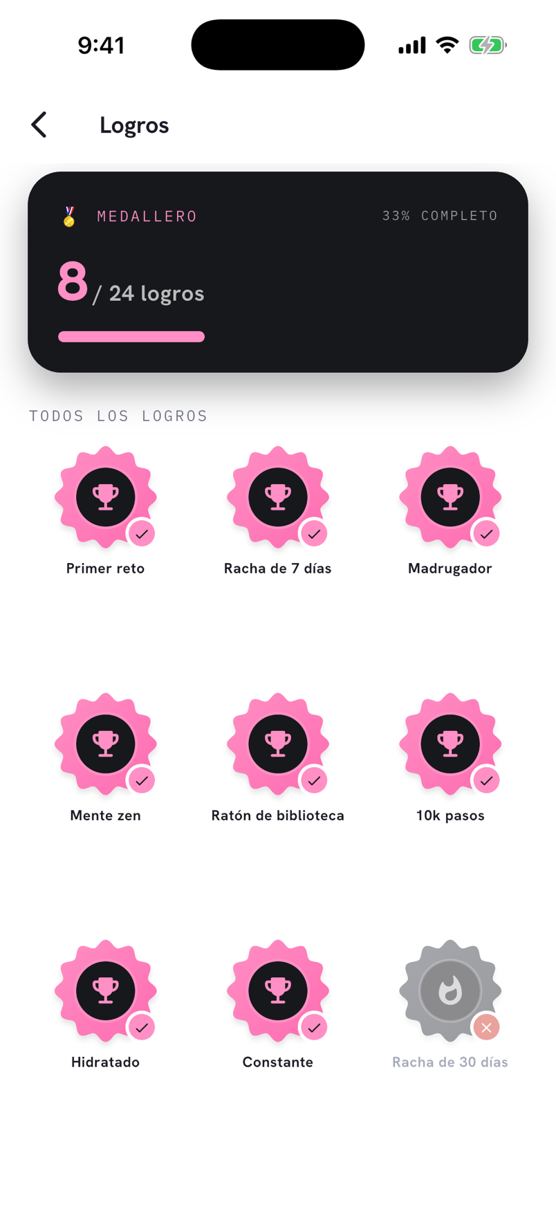 Captura de la app WIP.: Logros que se desbloquean